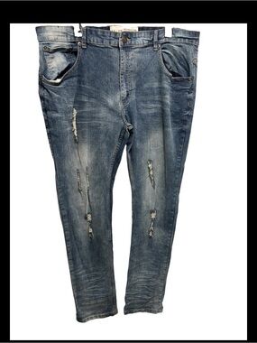Spark Men's Skinny Distressed Denim Jeans - Faded Blue Size 40 Length 34